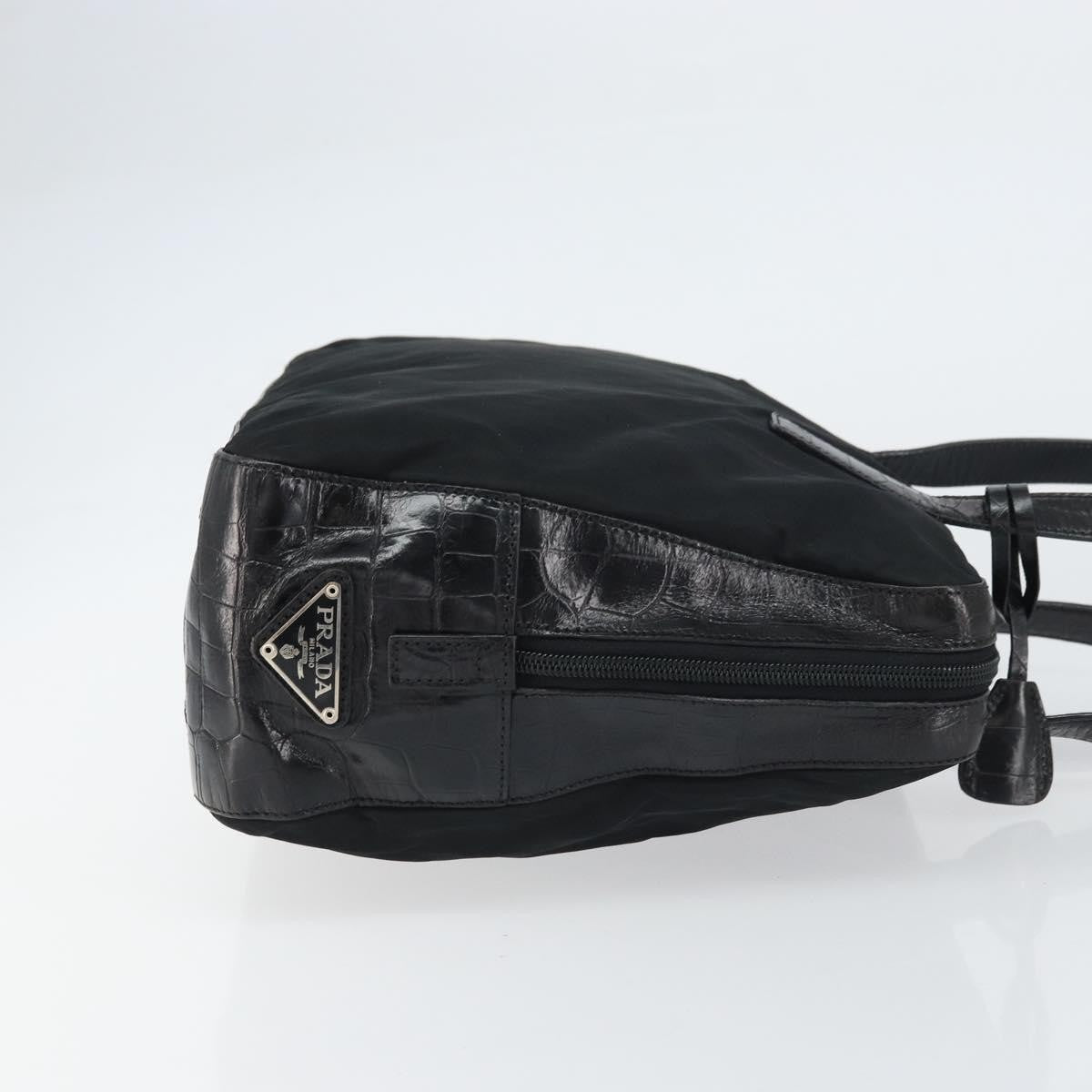 Prada Vintage Shoulder Bag Nylon and Leather, BLACK, NYLON, Shoulder bag