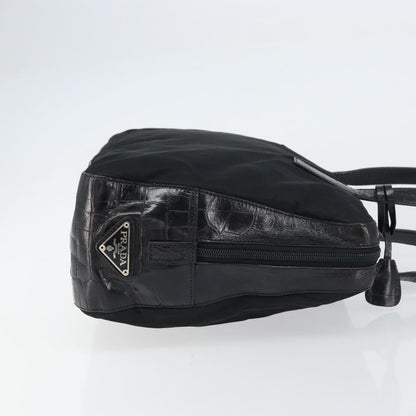 Prada Vintage Shoulder Bag Nylon and Leather, BLACK, NYLON, Shoulder bag