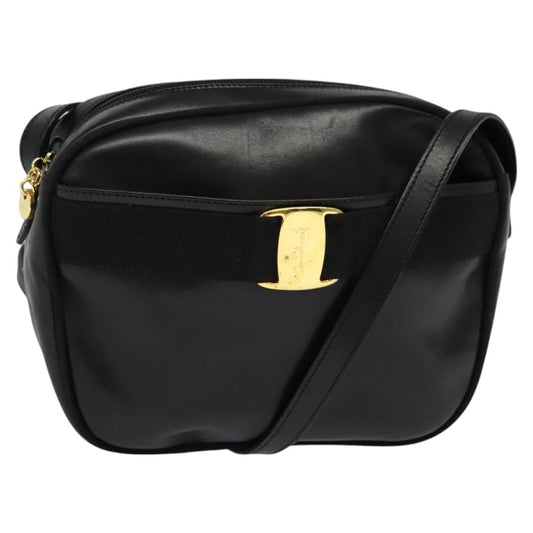 Salvatore Ferragamo Vala Shoulder Bag Leather, BLACK, LEATHER, Shoulder bag