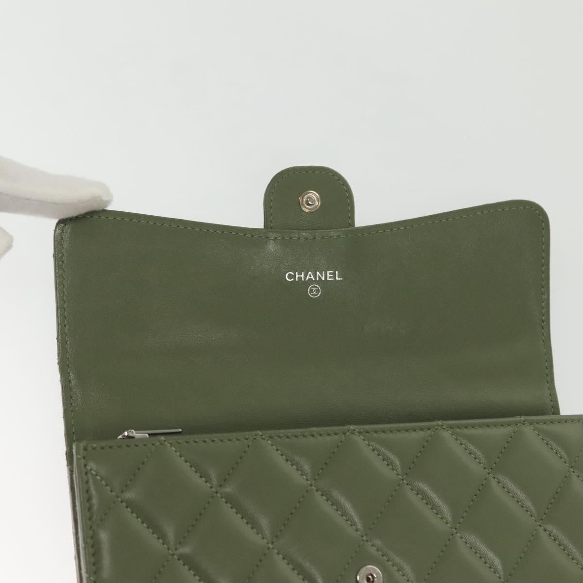 Chanel CC Gusset Classic Flap Wallet Quilted Lambskin, GREEN, LEATHER, Wallets