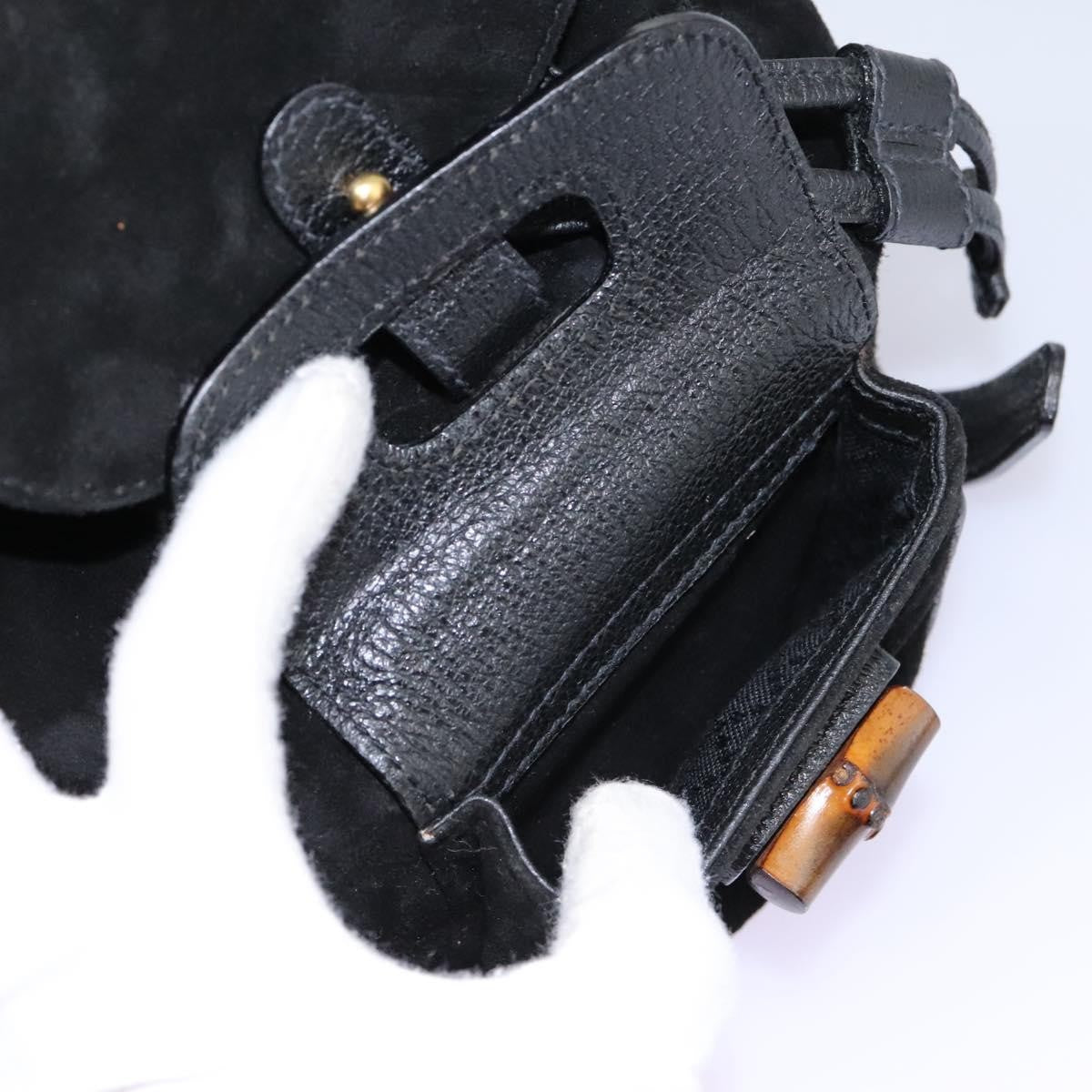 Gucci Vintage Bamboo Backpack Suede, BLACK, SUEDE, Backpack