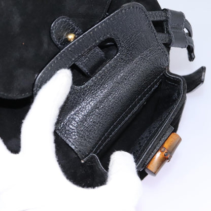 Gucci Vintage Bamboo Backpack Suede, BLACK, SUEDE, Backpack