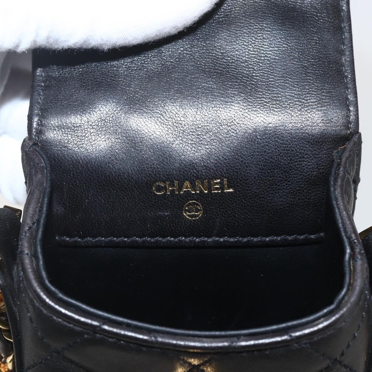 Chanel CC Flap Phone Holder Crossbody Bag Quilted Lambskin, BLACK, LEATHER, Shoulder bag