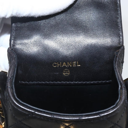 Chanel CC Flap Phone Holder Crossbody Bag Quilted Lambskin, BLACK, LEATHER, Shoulder bag