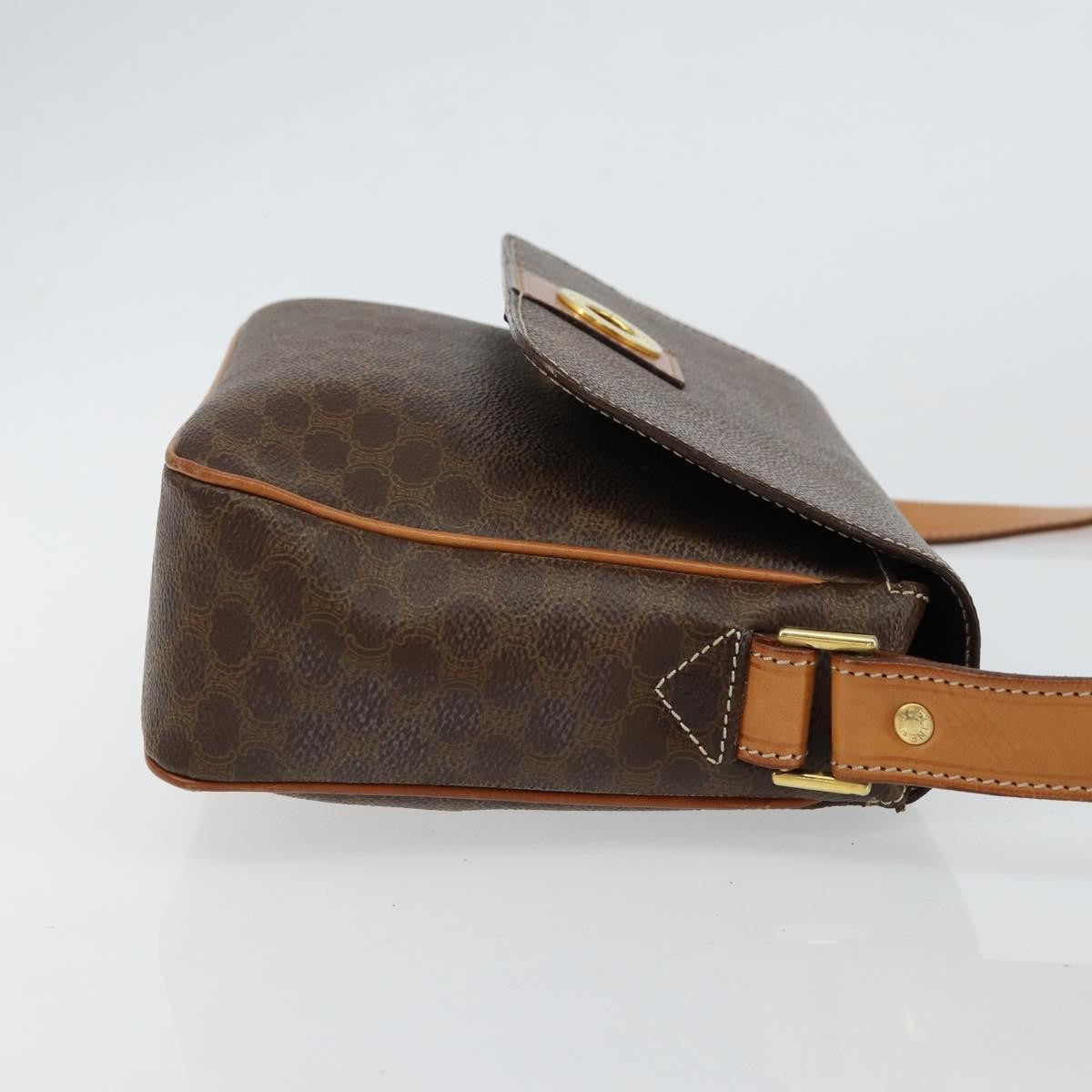 Celine Vintage Macadam Circle Logo Shoulder Bag Canvas and Leather, BROWN, CANVAS, Shoulder bag