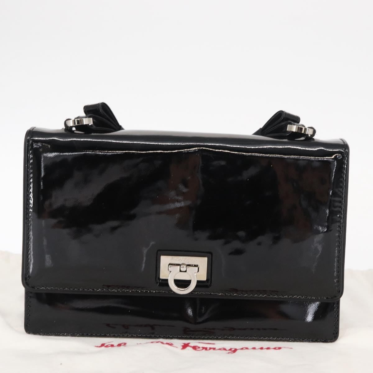 Salvatore Ferragamo Gancini Chain Shoulder bag Patent leather, BLACK, PATENT_LEATHER, Shoulder bag