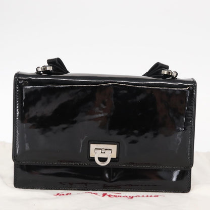 Salvatore Ferragamo Gancini Chain Shoulder bag Patent leather, BLACK, PATENT_LEATHER, Shoulder bag