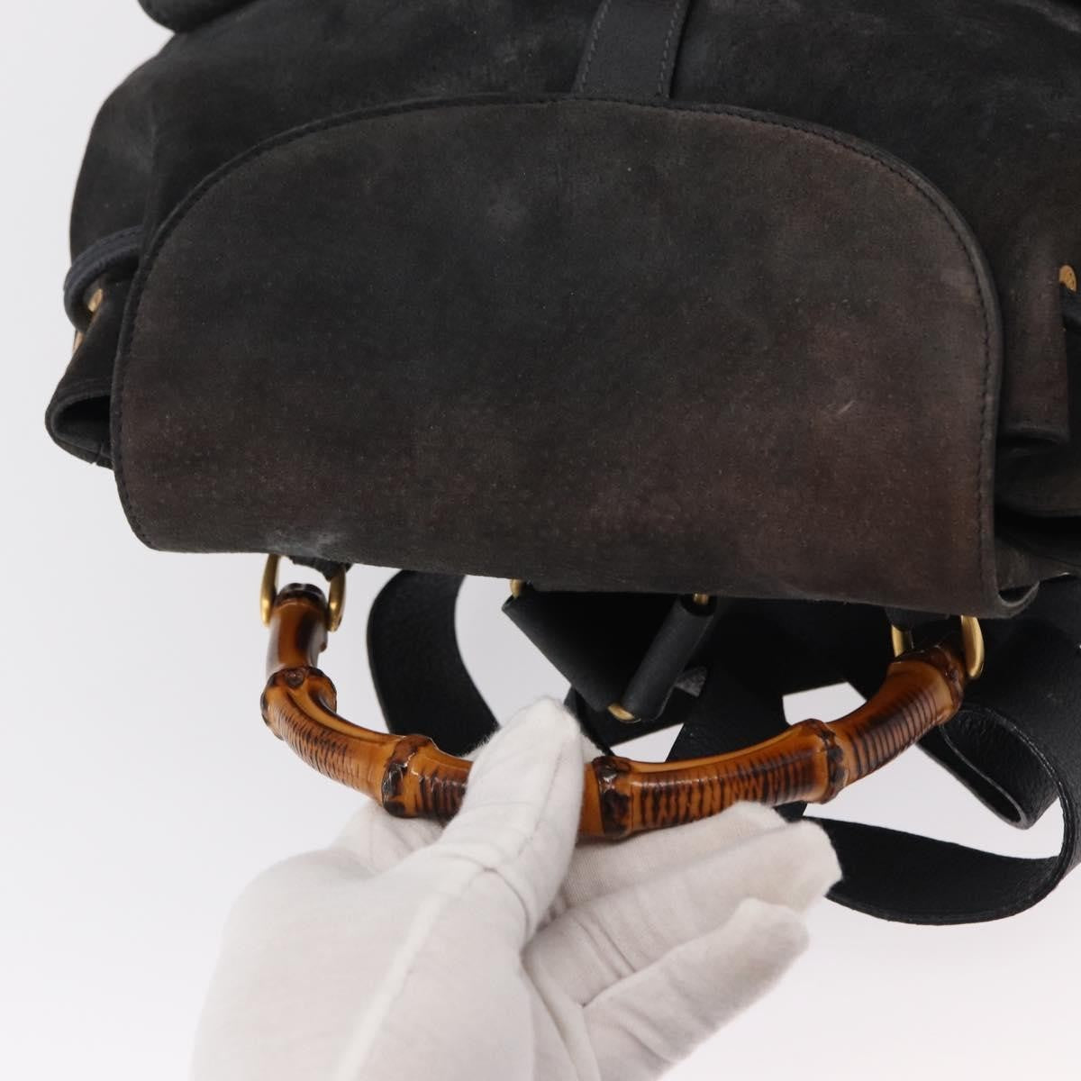Gucci Vintage Bamboo Backpack Suede, NAVY, SUEDE, Backpack