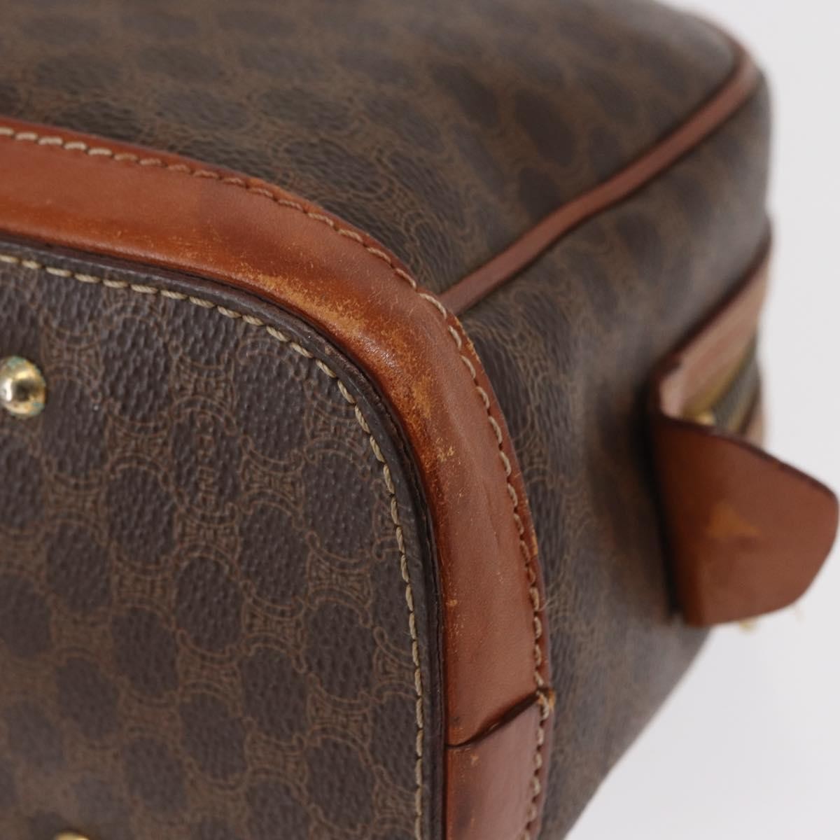 Celine Vintage Macadam Handbag Canvas and Leather, BROWN, CANVAS, Handbag