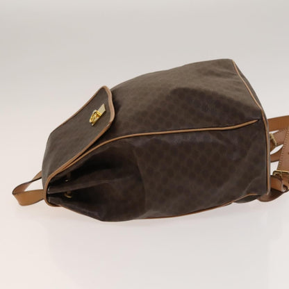 Celine Vintage Drawstring Flap Backpack Macadam Coated Canvas, BROWN, CANVAS, Backpack