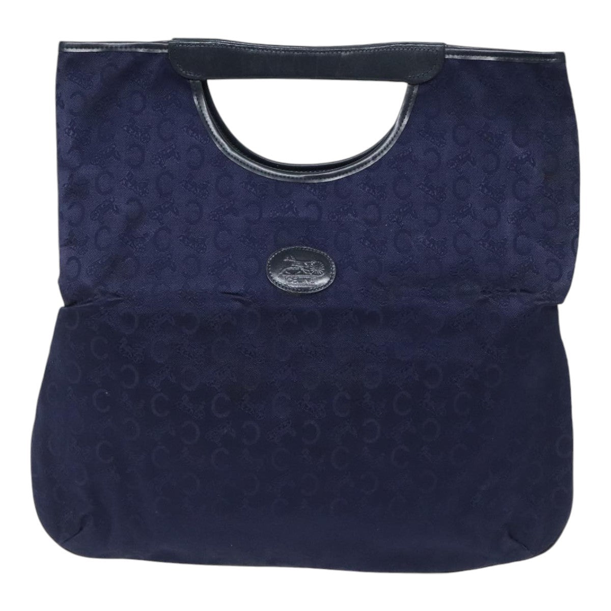 Celine Sulky Vertical Cabas Tote Canvas with Leather, NAVY, CANVAS, Tote bag