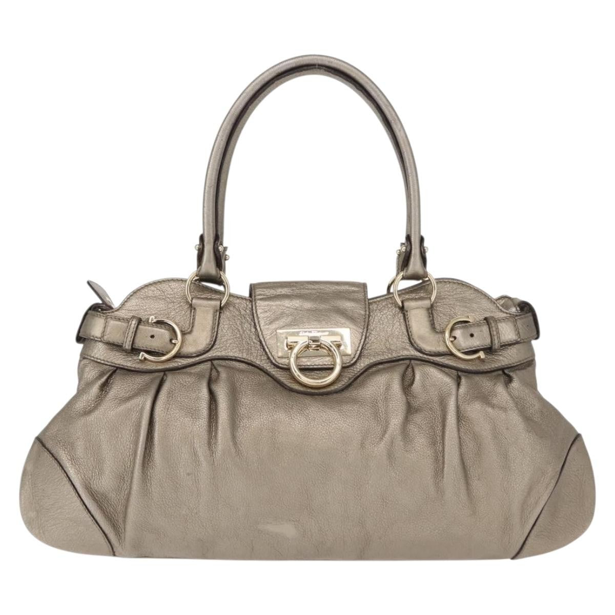 Salvatore Ferragamo Gancini Tote Leather, GOLD, LEATHER, Tote bag