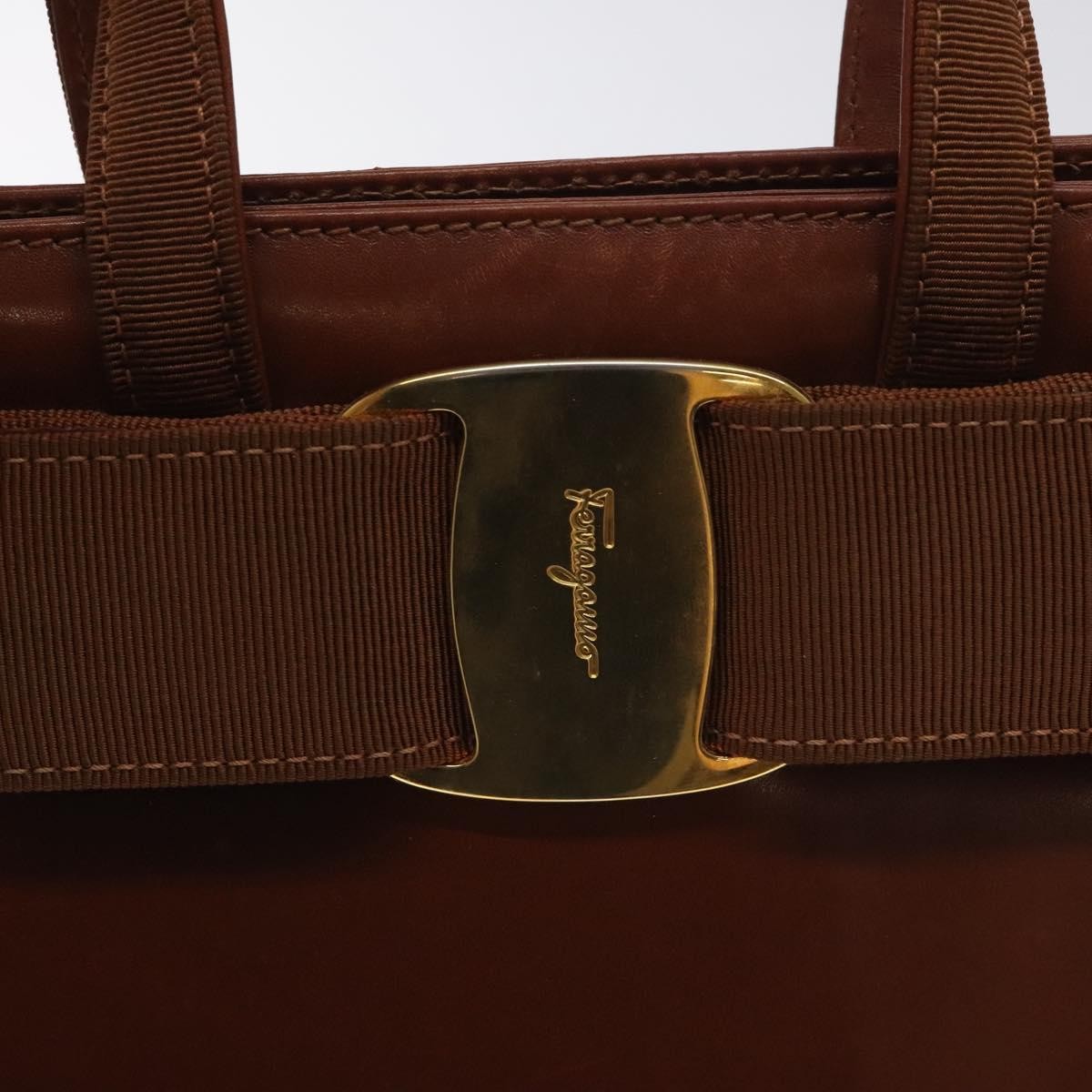 Salvatore Ferragamo Convertible Vara Bow Tote Leather, BROWN, LEATHER, Handbag