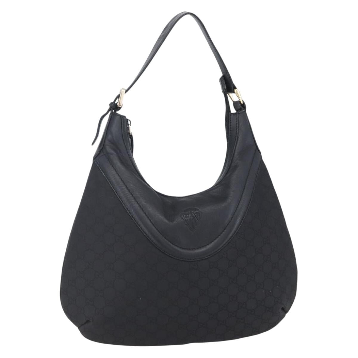 Gucci Hobo Shoulder Bag Canvas with Guccissima Leather, BLACK, CANVAS, Shoulder bag