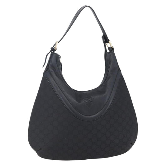 Gucci Hobo Shoulder Bag Canvas with Guccissima Leather, BLACK, CANVAS, Shoulder bag