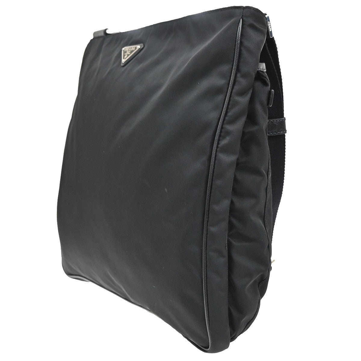 Prada Zip Top Messenger Bag Tessuto, BLACK, SYNTHETIC, Handbag