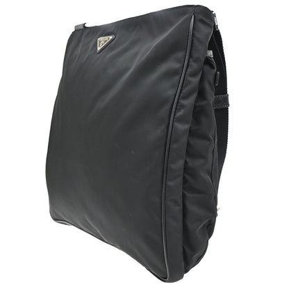 Prada Zip Top Messenger Bag Tessuto, BLACK, SYNTHETIC, Handbag
