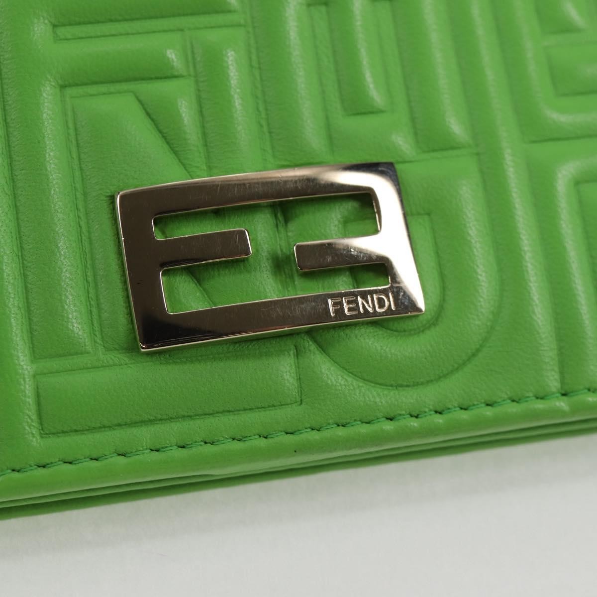 Fendi Wallet on Chain Logo Embossed Leather, GREEN, LEATHER, Wallets