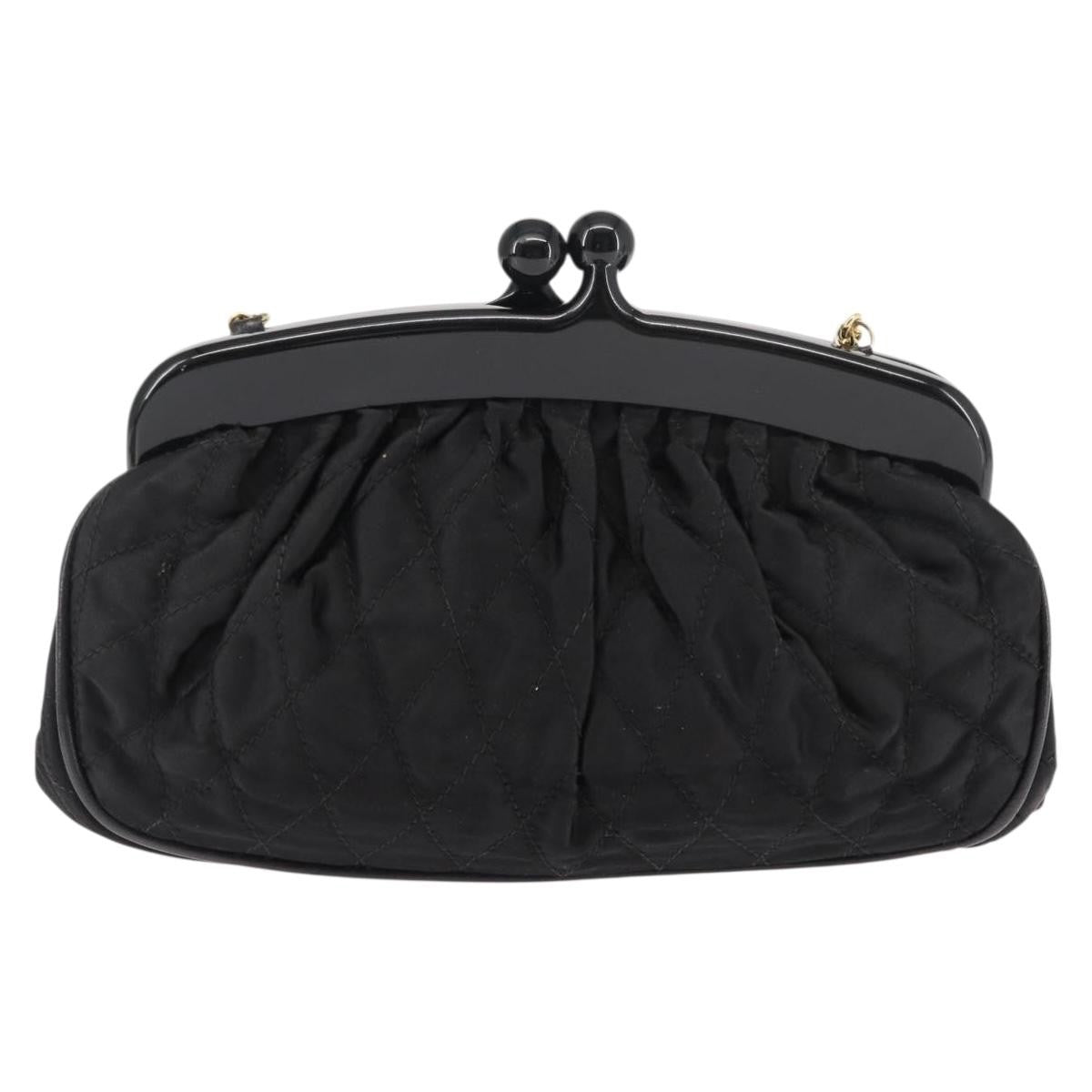 Chanel Vintage Kisslock Frame Bag Pleated Satin, BLACK, SATIN, Shoulder bag