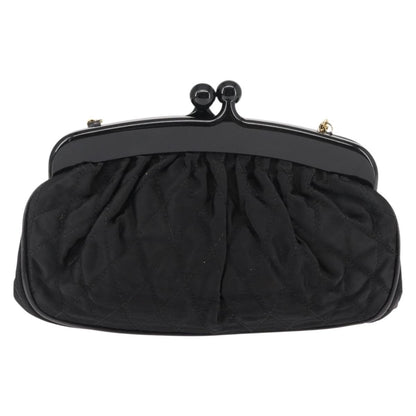 Chanel Vintage Kisslock Frame Bag Pleated Satin, BLACK, SATIN, Shoulder bag