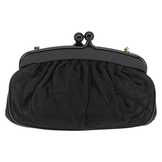 Chanel Vintage Kisslock Frame Bag Pleated Satin, BLACK, SATIN, Shoulder bag