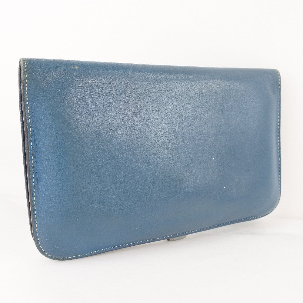 Hermes Dogon Duo Combined Wallet Leather, BLUE, CALFSKIN, Wallets