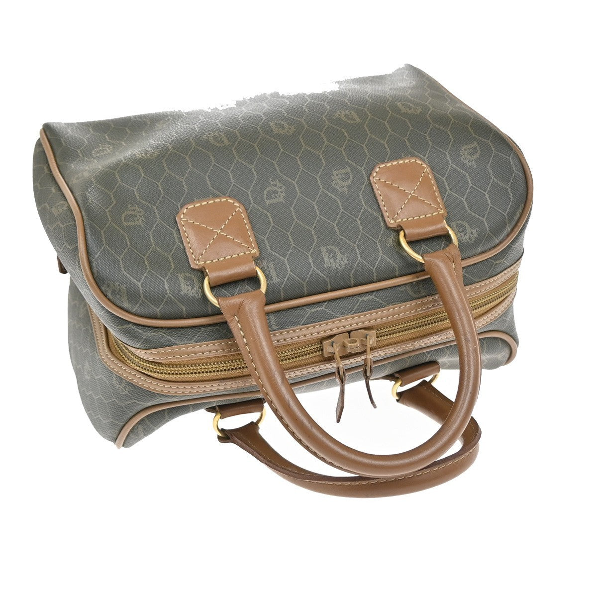 Christian Dior Vintage Honeycomb Handbag Canvas Leather, BROWN, CANVAS, Handbag