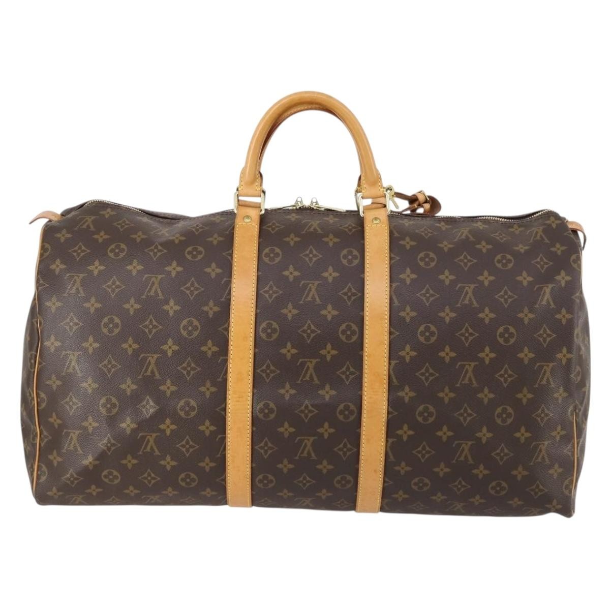 Louis Vuitton Keepall Bag Monogram Canvas, BROWN, CANVAS, Travel bag