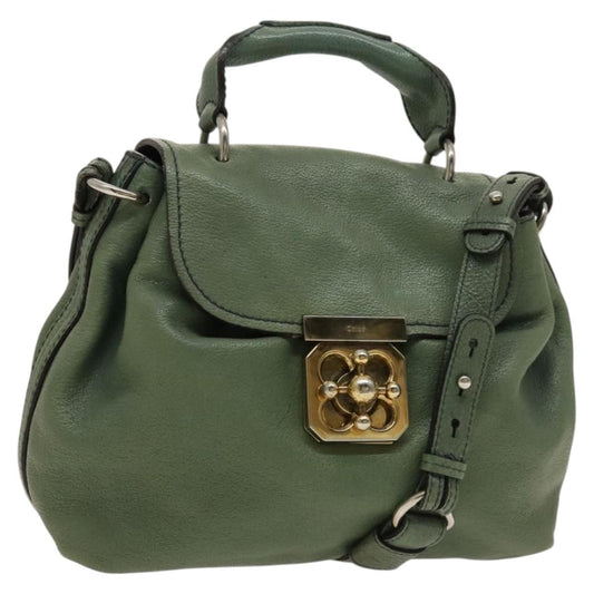 Chloe Elsie Satchel Leather, GREEN, LEATHER, Handbag