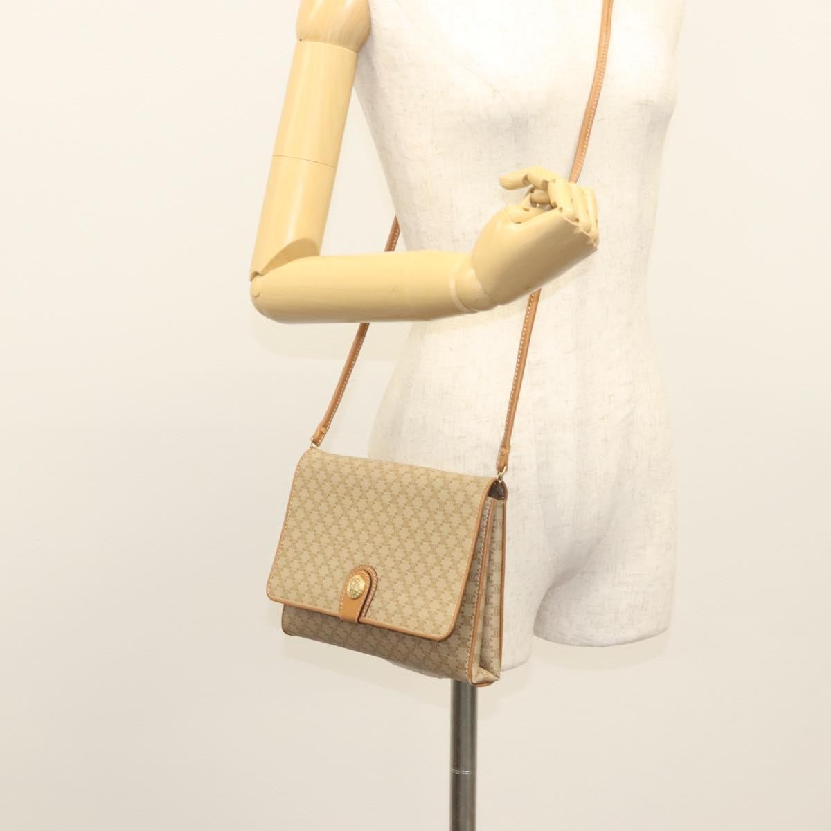 Celine Vintage Macadam Shoulder Bag Canvas, BEIGE, CANVAS, Shoulder bag