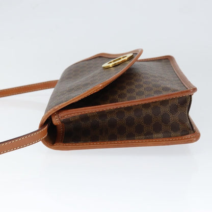 Celine Vintage Macadam Circle Logo Shoulder Bag Canvas and Leather, BROWN, CANVAS, Shoulder bag