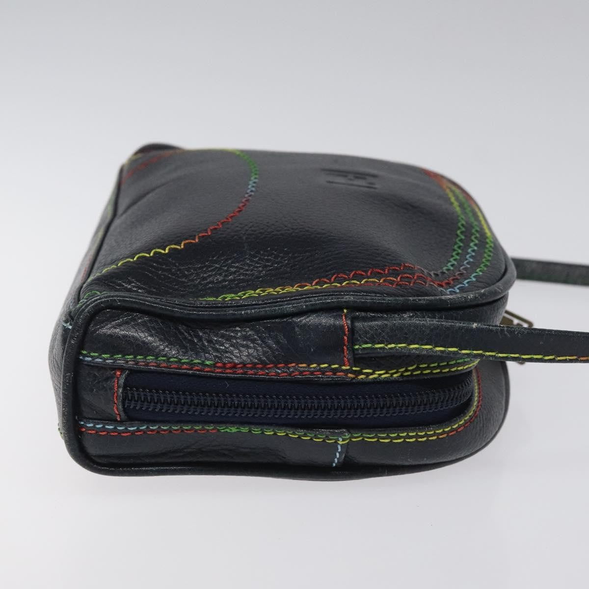 Fendi Vintage Zip Crossbody Bag Leather, NAVY, LEATHER, Shoulder bag