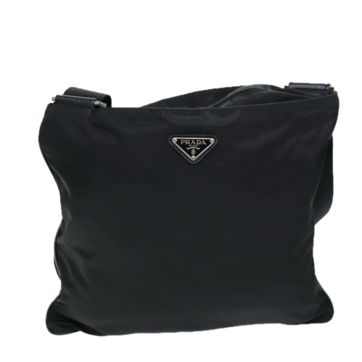 Prada Flat Messenger Bag Tessuto, BLACK, NYLON, Shoulder bag