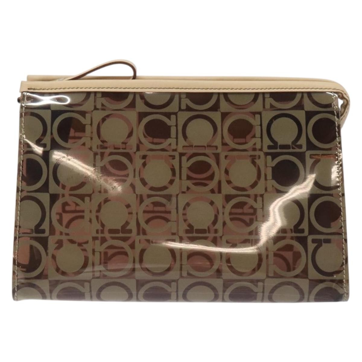 Salvatore Ferragamo Gancini Pouch Canvas, BROWN, VINYL, Clutche & pouche