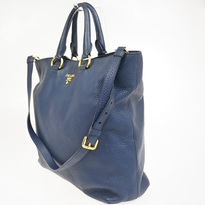 Prada Shopping Tote Vitello Daino, Navy, Leather, Tote Bag