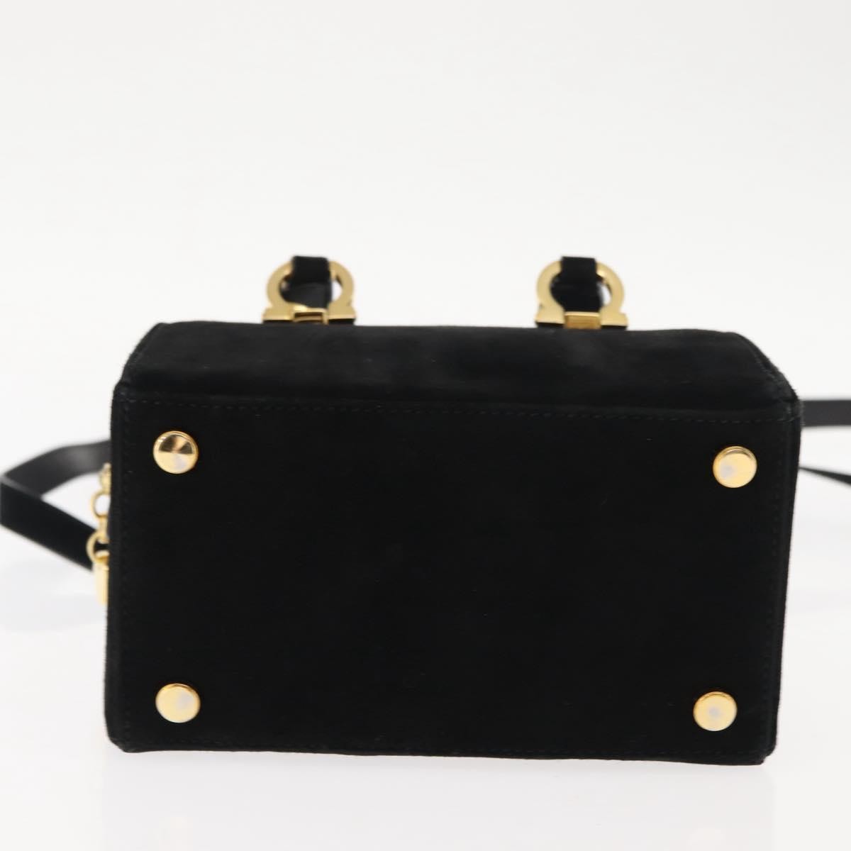 Salvatore Ferragamo Gancini mini handbag Canvas, BLACK, SUEDE, Handbag