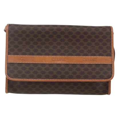 Celine Vintage Macadam Shoulder Bag Canvas and Leather, BROWN, PVC, Shoulder bag