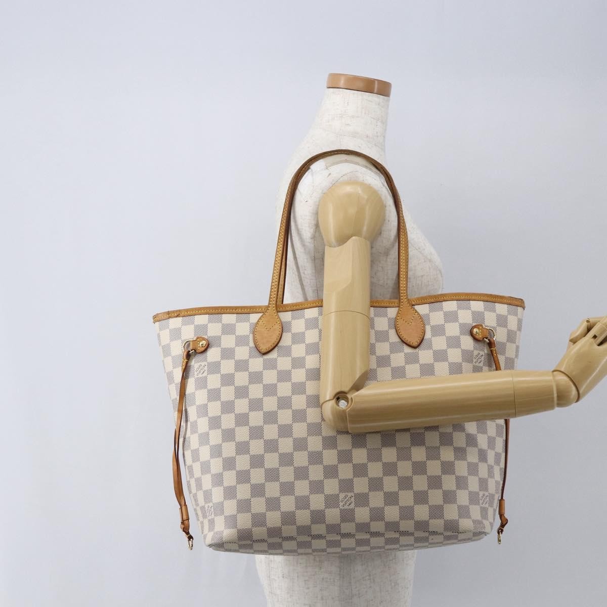 Louis Vuitton Neverfull Tote Damier azur, WHITE, CANVAS, Tote bag