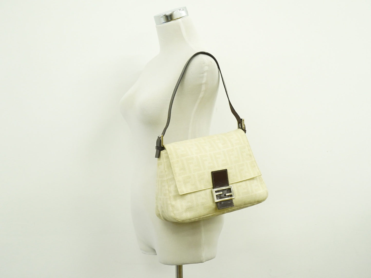 Fendi Mamma Baguette Zucca canvas, BEIGE, CANVAS, Shoulder bag