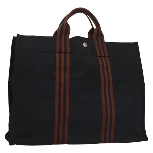 Hermes Fourre Tout Tote Canvas, NAVY, CANVAS, Tote bag