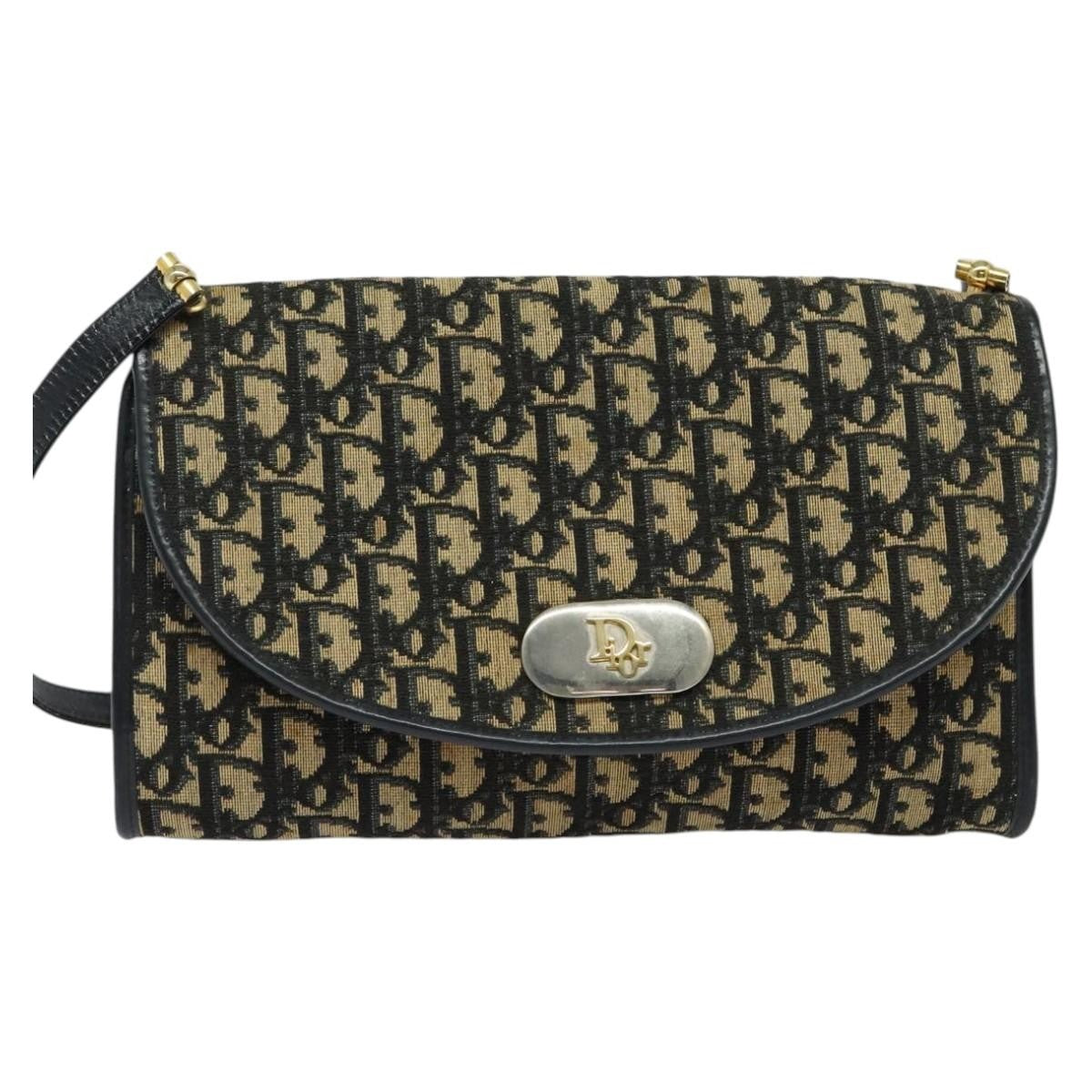 Christian Dior Vintage Trotter Flap Shoulder Bag Diorissimo Canvas, NAVY, CANVAS, Shoulder bag