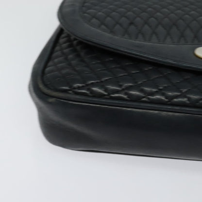 Bally Vintage Chain Shoulder Bag Quilted Leather, Navy, Leather, Shoulder Bag