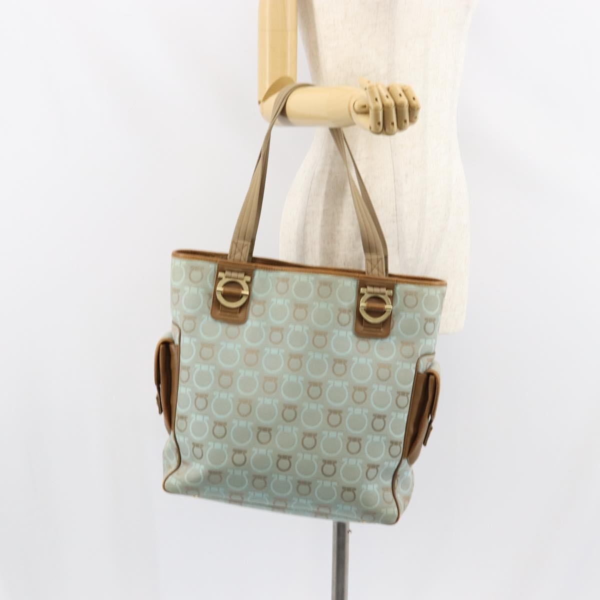 Salvatore Ferragamo Gancini Tote Gancini Canvas, BLUE, CANVAS, Tote bag