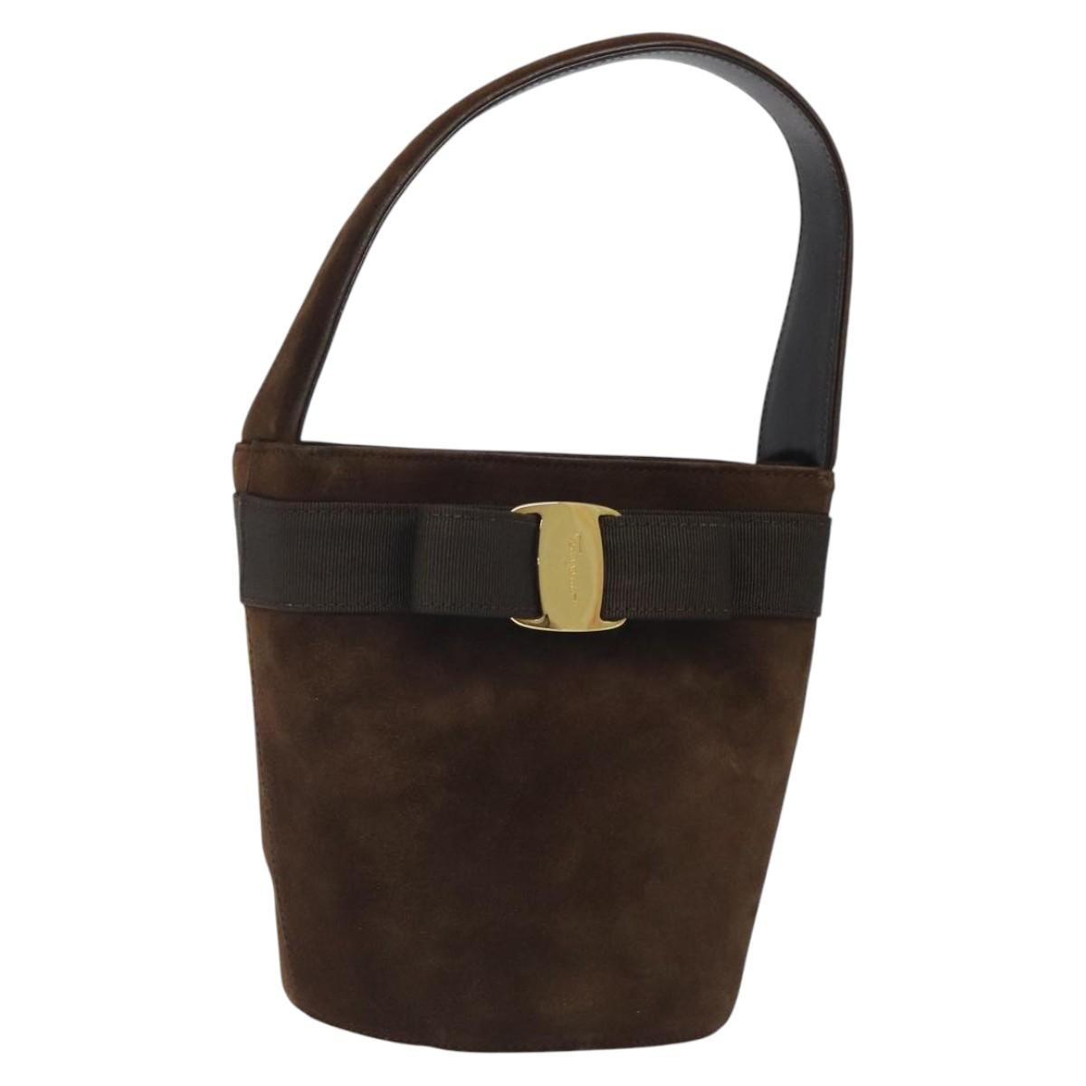 Salvatore Ferragamo Vala Handbag Suede, BROWN, SUEDE, Handbag