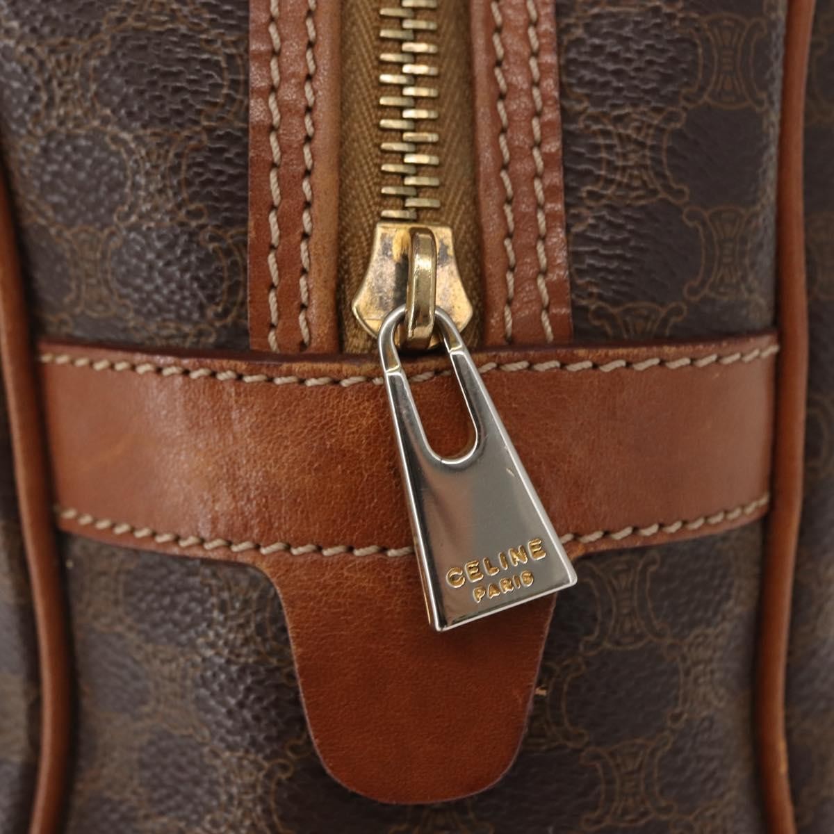 Celine Vintage Macadam Handbag Canvas and Leather, BROWN, CANVAS, Handbag