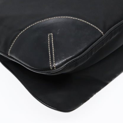 Prada Zip Messenger Bag Tessuto with Leather, BLACK, NYLON, Shoulder bag