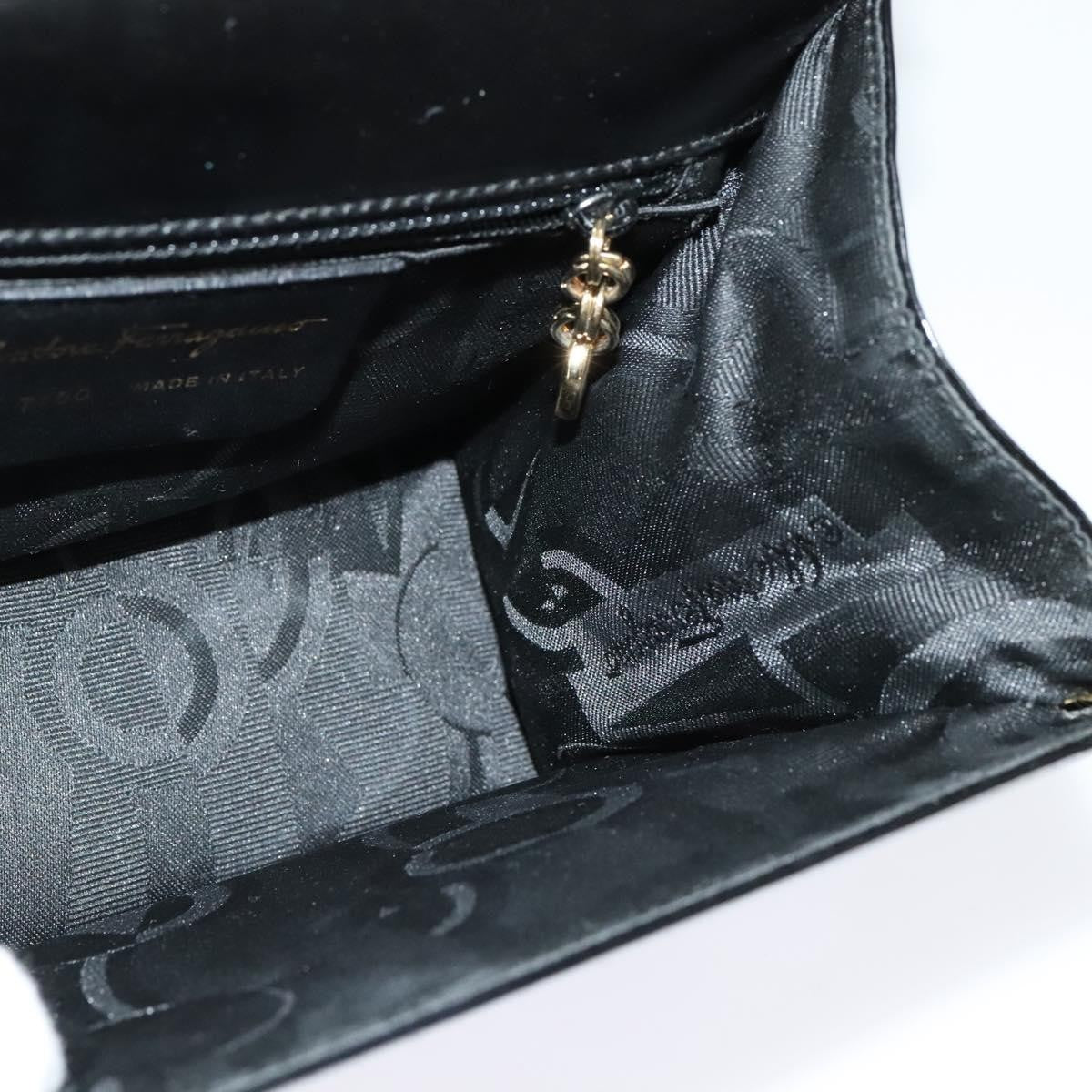 Salvatore Ferragamo Gancini Shoulder Bag Patent Leather, BLACK, PATENT_LEATHER, Shoulder bag