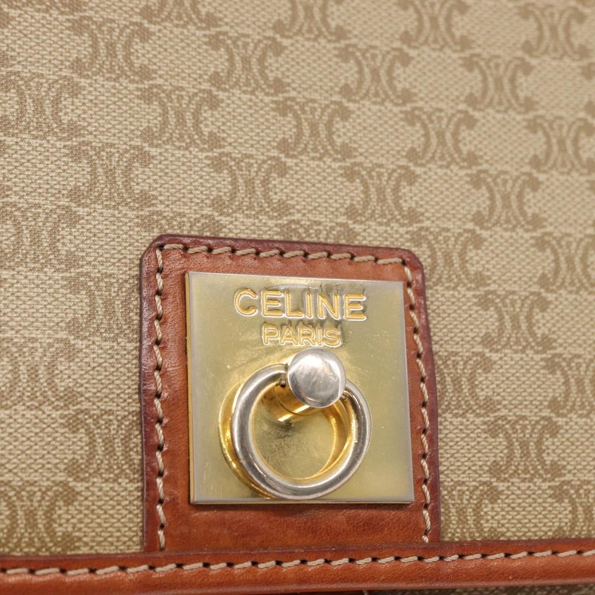 Celine Vintage Macadam Shoulder Bag Canvas and Leather, BEIGE, CANVAS, Shoulder bag