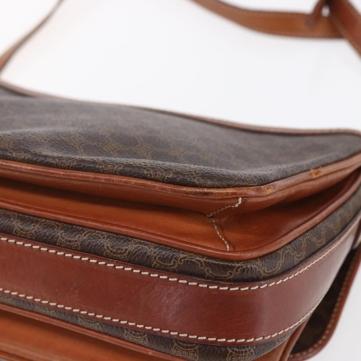 Celine Vintage Macadam Shoulder Bag Canvas and Leather, BROWN, CANVAS, Shoulder bag