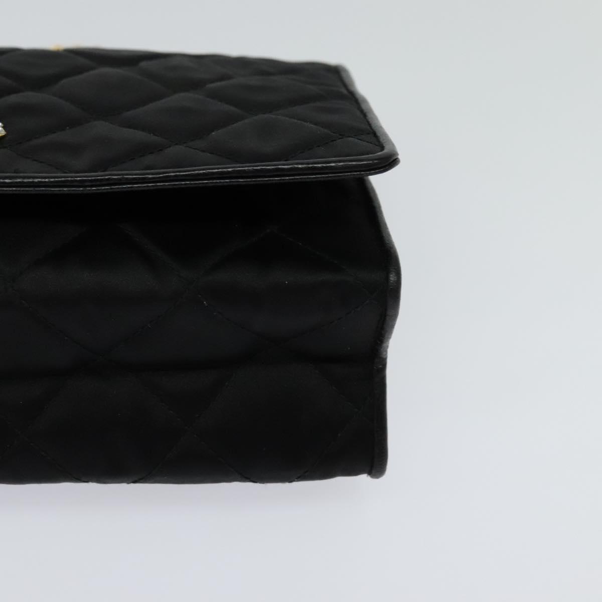 Chanel Chain Shoulder Bag Silk, BLACK, SATIN, Shoulder bag